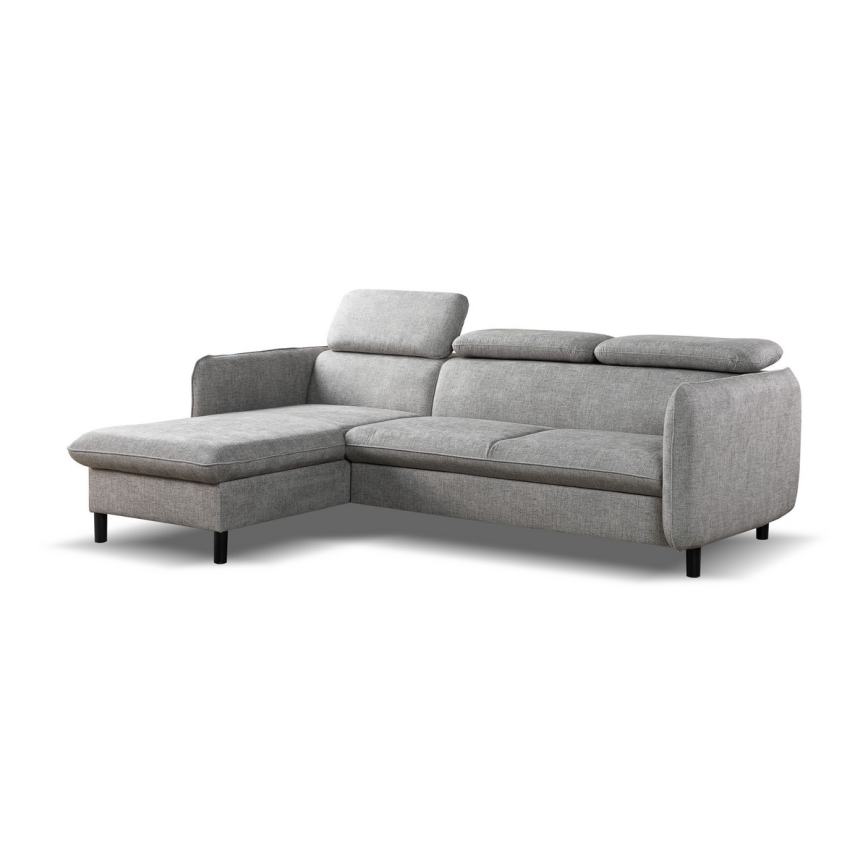 Izvelkams L veida stūra dīvāns ar uzglabāšanas nodalījumu NISA, pelēks, kreisais