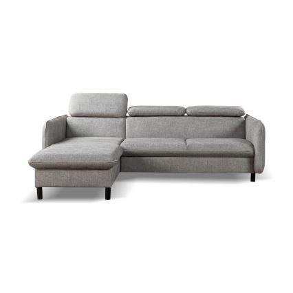 Izvelkams L veida stūra dīvāns ar uzglabāšanas nodalījumu NISA, pelēks, kreisais