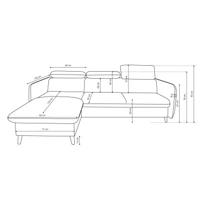 Izvelkams L veida stūra dīvāns ar uzglabāšanas nodalījumu NISA, pelēks, kreisais