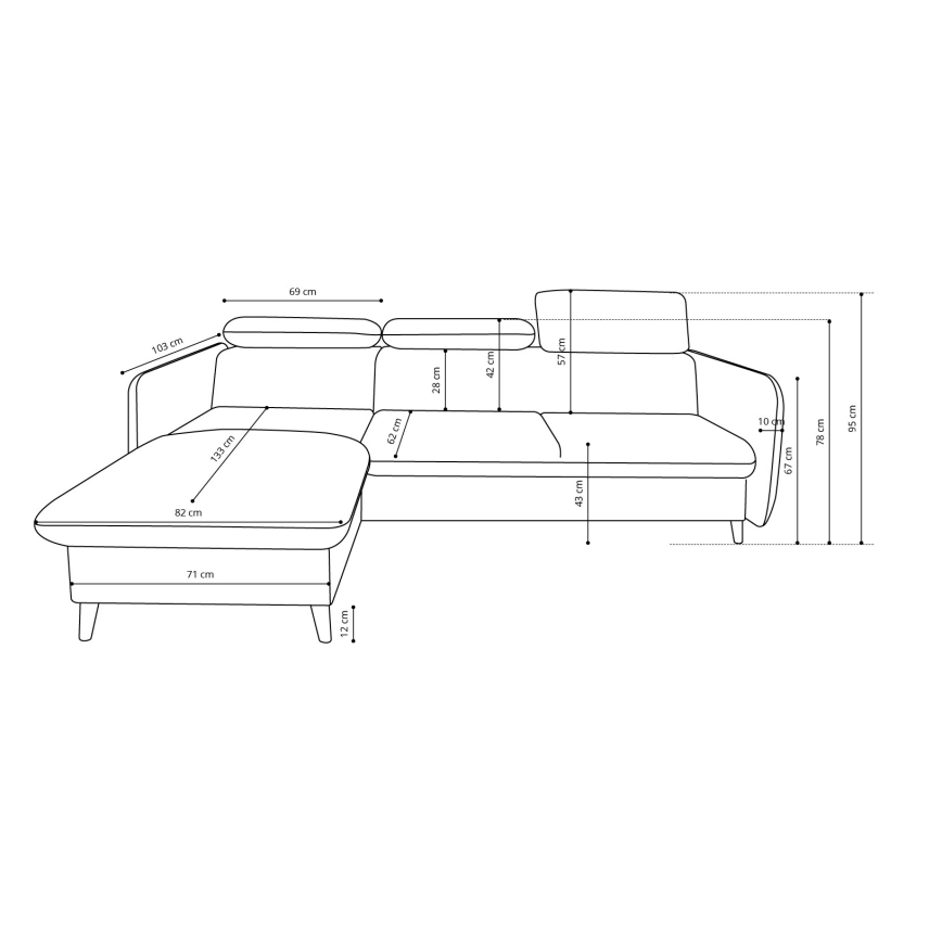 Izvelkams L veida stūra dīvāns ar uzglabāšanas nodalījumu NISA, pelēks, kreisais