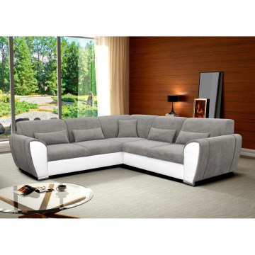 Izvelkams L veida stūra dīvāns ar uzglabāšanas nodalījumu VISEU — kreisais, pelēks/balts