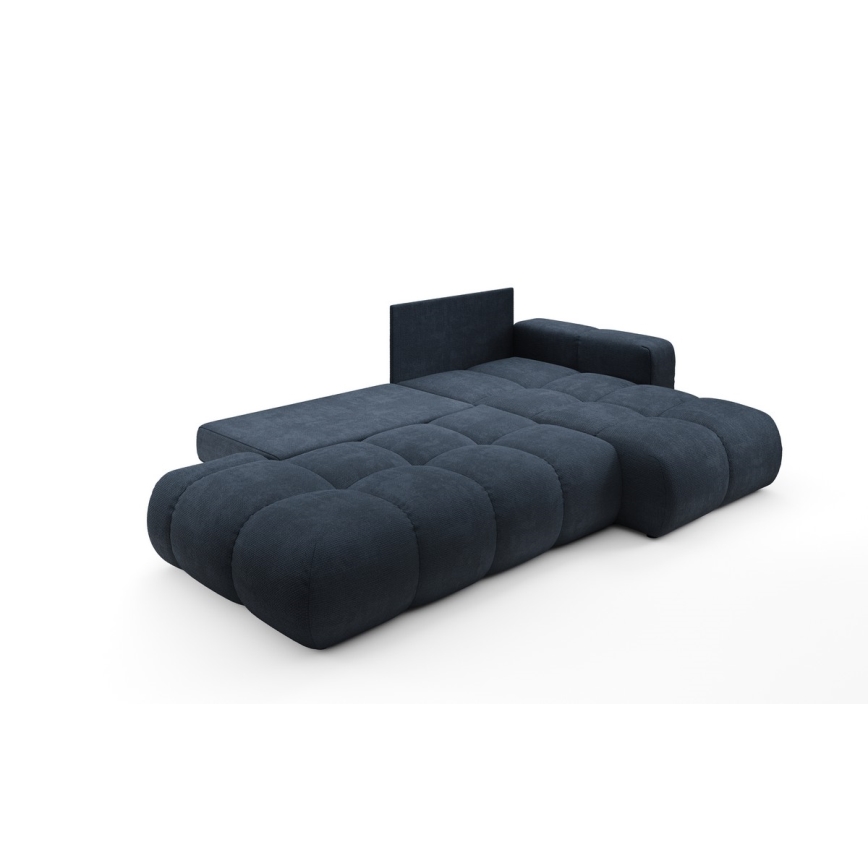 Izvelkams tapicerēts L-formas stūra dīvāns ALMADA ar uzglabāšanas nodalījumu, labais, zils
