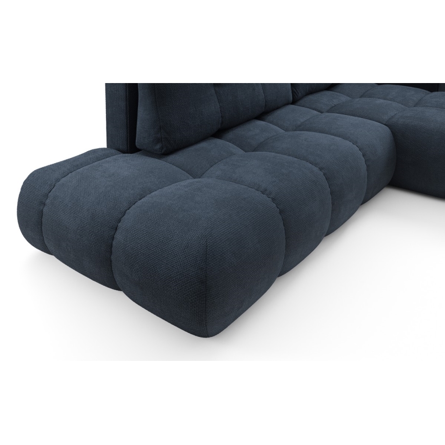 Izvelkams tapicerēts L-formas stūra dīvāns ALMADA ar uzglabāšanas nodalījumu, labais, zils