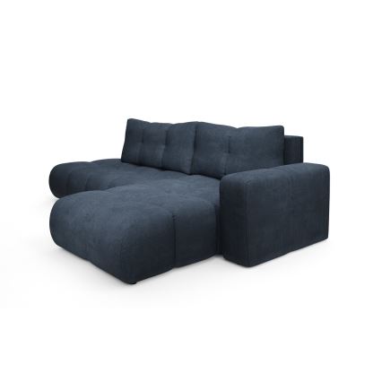 Izvelkams tapicerēts L-formas stūra dīvāns ALMADA ar uzglabāšanas nodalījumu, labais, zils