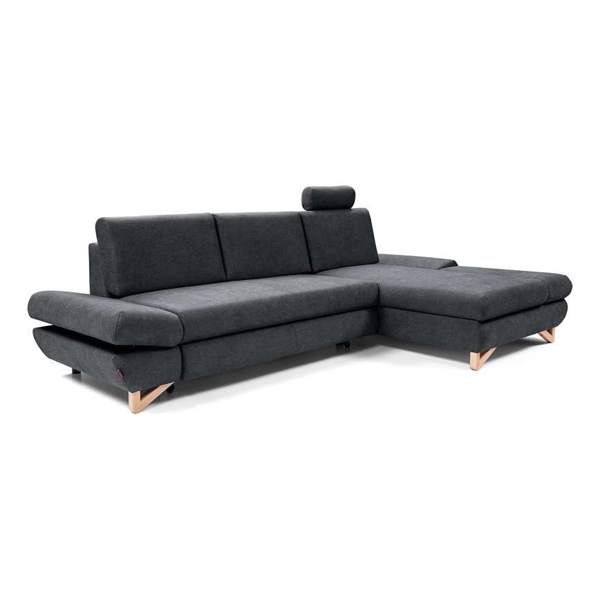 Izvelkams polsterēts L formas stūra dīvāns AVESTA ar uzglabāšanas nodalījumu, ar labo stūri, antracīts