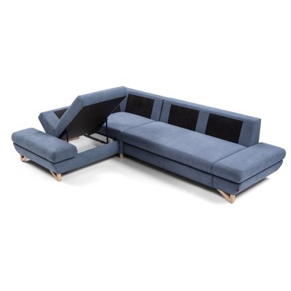 Izvelkams kreisais L-formas stūra dīvāns AVESTA ar uzglabāšanas nodalījumu, zils