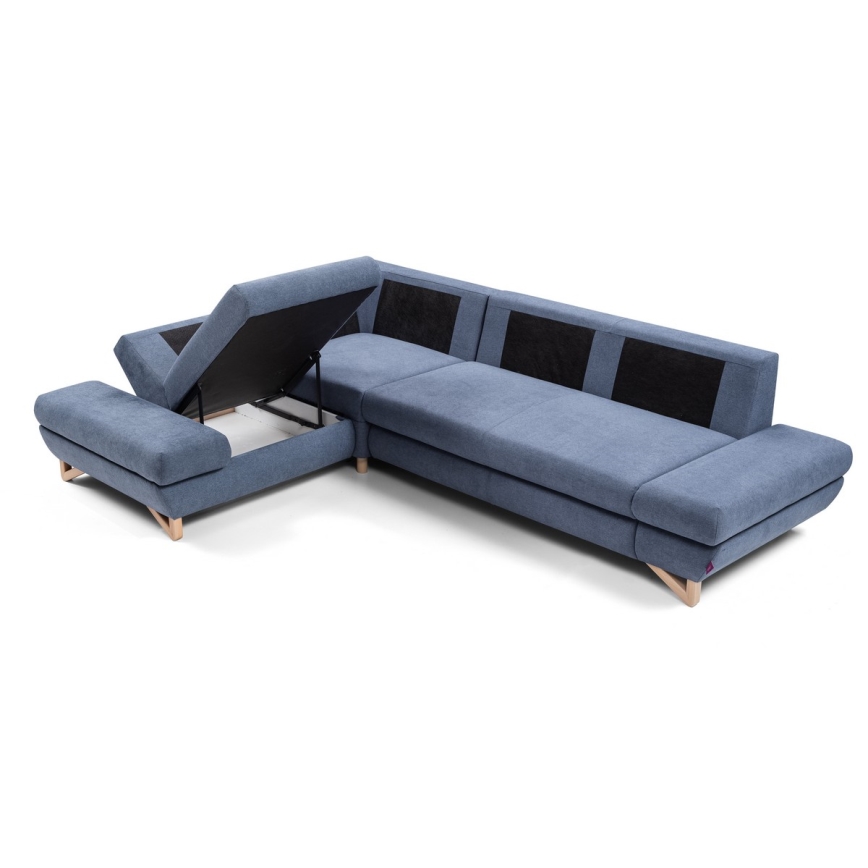 Izvelkams kreisais L-formas stūra dīvāns AVESTA ar uzglabāšanas nodalījumu, zils