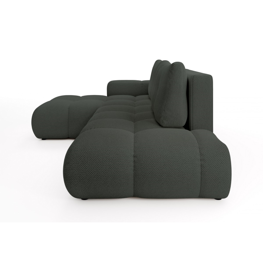 Izvelkams kreisais L formas tapecēts stūra dīvāns ALMADA ar uzglabāšanas nodalījumu, antracīts