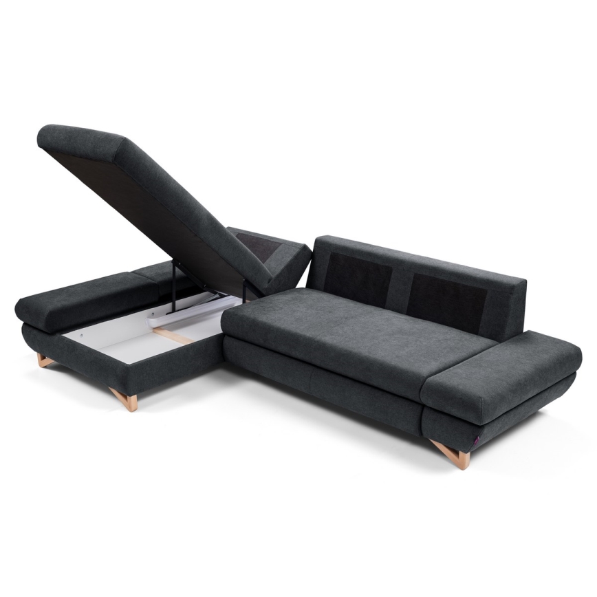 Izvelkams kreisais L-formas polsterētais stūra dīvāns AVESTA ar uzglabāšanas nodalījumu, antracīts