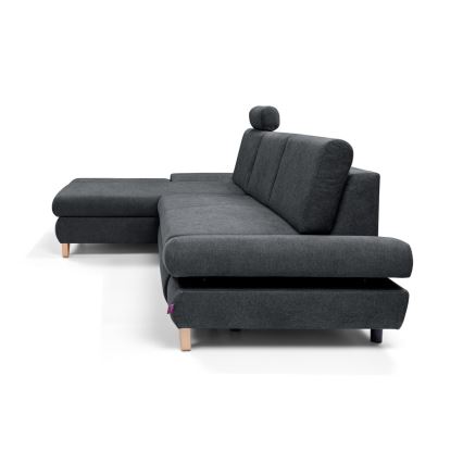 Izvelkams kreisais L-formas polsterētais stūra dīvāns AVESTA ar uzglabāšanas nodalījumu, antracīts