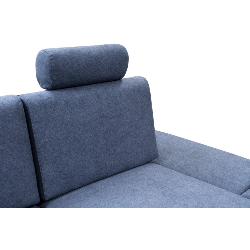 Izvelkamais polsterētais L-veida stūra dīvāns AVESTA, labajā pusē, zils, ar uzglabāšanas nodalījumu