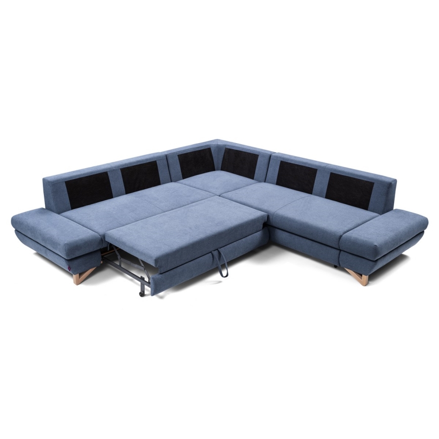 Izvelkams L-formas tapicerēts stūra dīvāns AVESTA ar uzglabāšanas nodalījumu, labās puses, zils