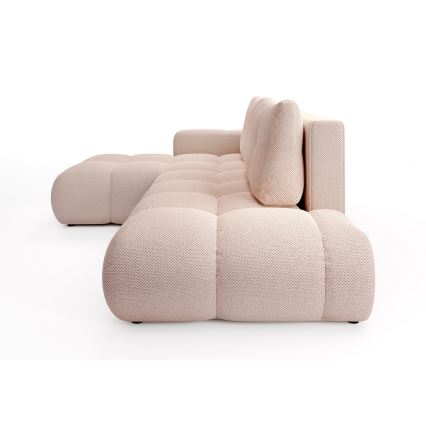 Izvelkamais L formas stūra mīkstais dīvāns ALMADA ar uzglabāšanas nodalījumu, kreisais, rozā