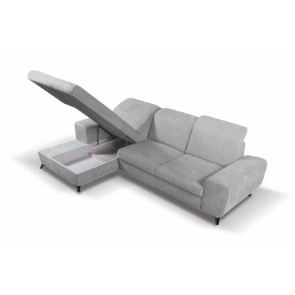 Izvelkams stūra dīvāns ALTA, L formā, ar uzglabāšanas nodalījumu — kreisais, pelēks