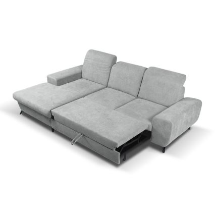 Izvelkams stūra dīvāns ALTA, L formā, ar uzglabāšanas nodalījumu — kreisais, pelēks