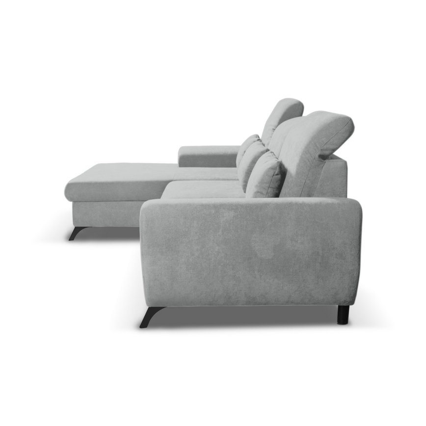 Izvelkams stūra dīvāns ALTA, L formā, ar uzglabāšanas nodalījumu — kreisais, pelēks
