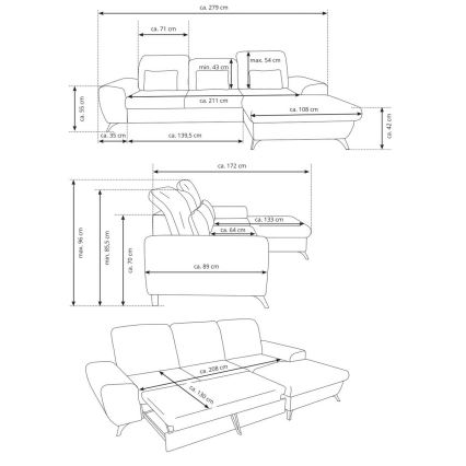 Izvelkams stūra dīvāns ALTA, L formā, ar uzglabāšanas nodalījumu — kreisais, pelēks