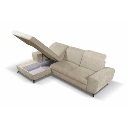 Izvelkams L formas tapisēts stūra dīvāns ALTA, kreisais, ar uzglabāšanas nodalījumu, bēšs