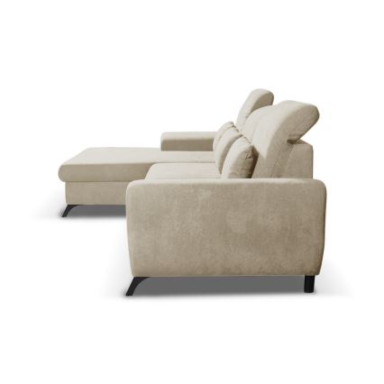 Izvelkams L formas tapisēts stūra dīvāns ALTA, kreisais, ar uzglabāšanas nodalījumu, bēšs