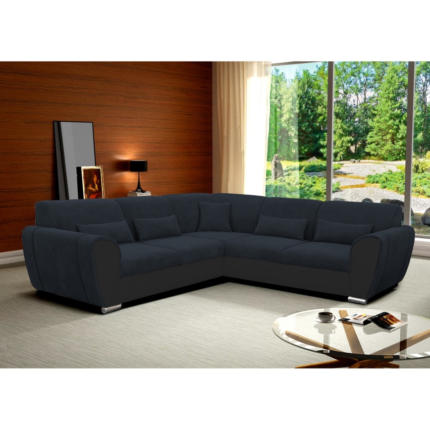 Izvelkams stūra dīvāns ar glabāšanas nodalījumu L-formā VISEU, labais, antracīts/melns