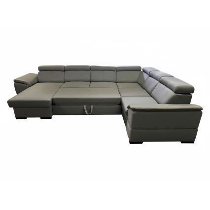 Izvelkams stūra dīvāns ar universālu U-veida stūri un uzglabāšanas nodalījumu GRANADA tumši pelēks