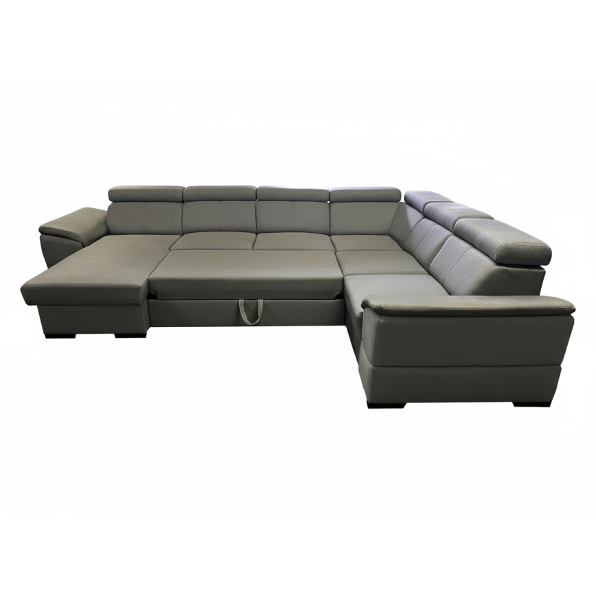 Izvelkams stūra dīvāns ar universālu U-veida stūri un uzglabāšanas nodalījumu GRANADA tumši pelēks