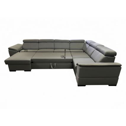 Izvelkams stūra dīvāns ar universālu U-veida stūri un uzglabāšanas nodalījumu GRANADA tumši pelēks