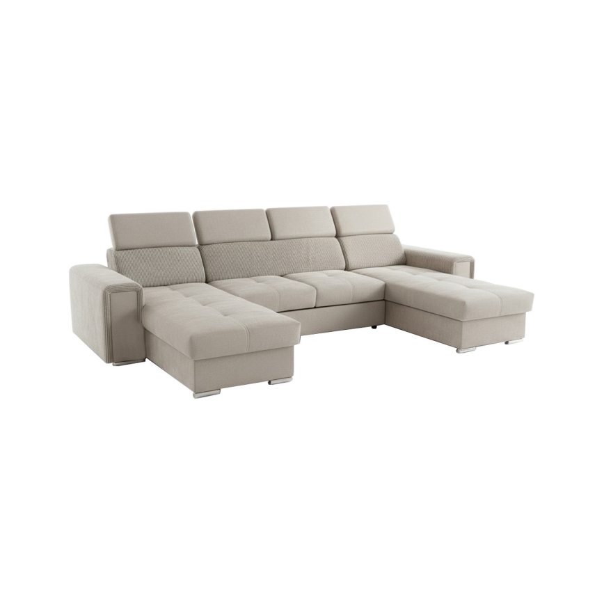 Izvelkams stūra dīvāns ar universālu U veida stūri un ietilpīgu uzglabāšanas nodalījumu SALVADA, bēšs