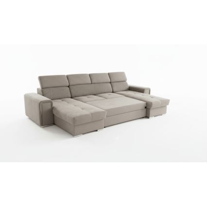 Izvelkams stūra dīvāns ar universālu U veida stūri un ietilpīgu uzglabāšanas nodalījumu SALVADA, bēšs