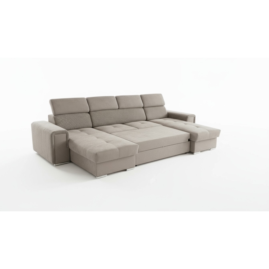 Izvelkams stūra dīvāns ar universālu U veida stūri un ietilpīgu uzglabāšanas nodalījumu SALVADA, bēšs