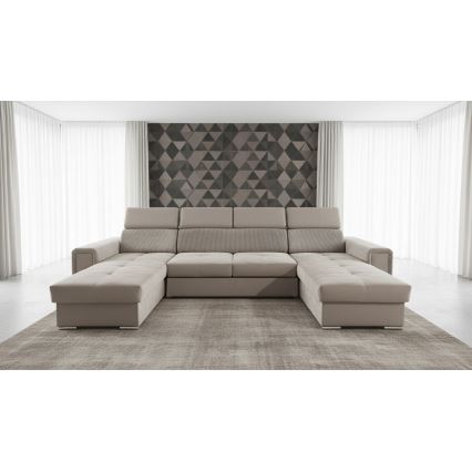 Izvelkams stūra dīvāns ar universālu U veida stūri un ietilpīgu uzglabāšanas nodalījumu SALVADA, bēšs