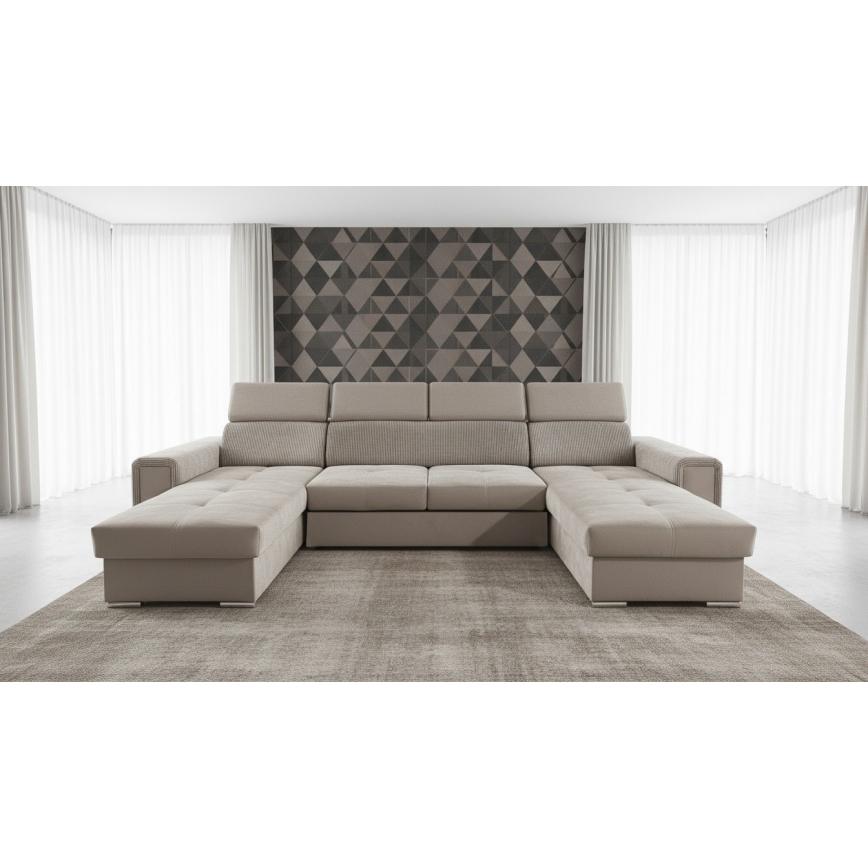 Izvelkams stūra dīvāns ar universālu U veida stūri un ietilpīgu uzglabāšanas nodalījumu SALVADA, bēšs