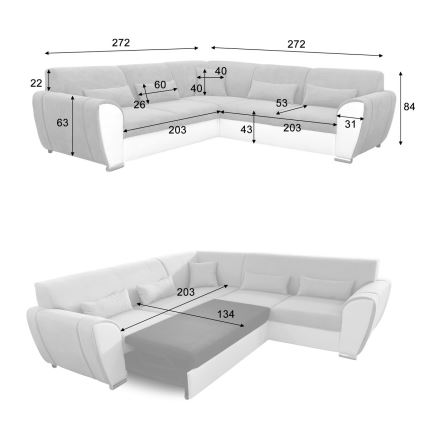 Izvelkams stūra dīvāns VISEU L formā ar uzglabāšanas nodalījumu, kreisais, pelēks/melns