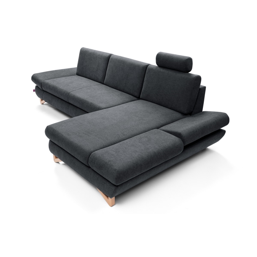 Izvelkams polsterēts L formas stūra dīvāns AVESTA ar uzglabāšanas nodalījumu, ar labo stūri, antracīts