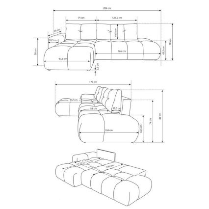 Izvelkams L-veida stūra dīvāns ALMADA, tapicerēts, ar uzglabāšanas nodalījumu — kreisais, antracīts