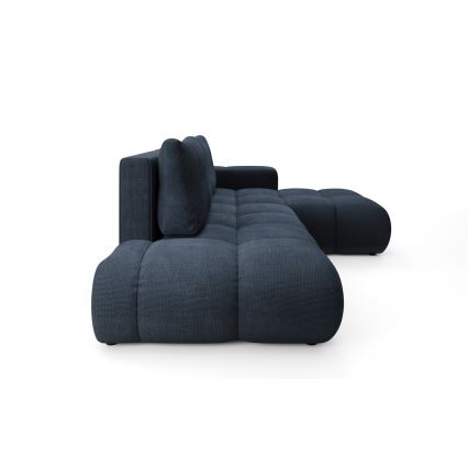 Izvelkams polsterēts stūra dīvāns ALMADA ar uzglabāšanas nodalījumu, L forma, labais, zils
