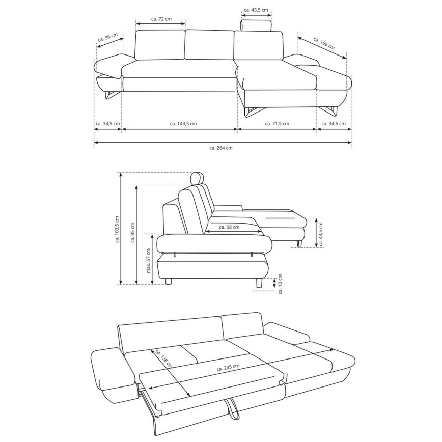 Izvelkams polsterēts L-formas stūra dīvāns ar uzglabāšanas nodalījumu AVESTA, kreisais, antracīts