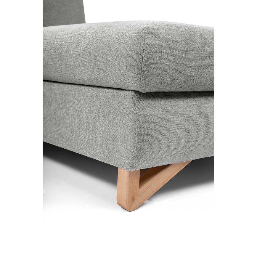 L-formas izvelkams polsterēts stūra dīvāns AVESTA ar uzglabāšanas nodalījumu, labais, pelēks