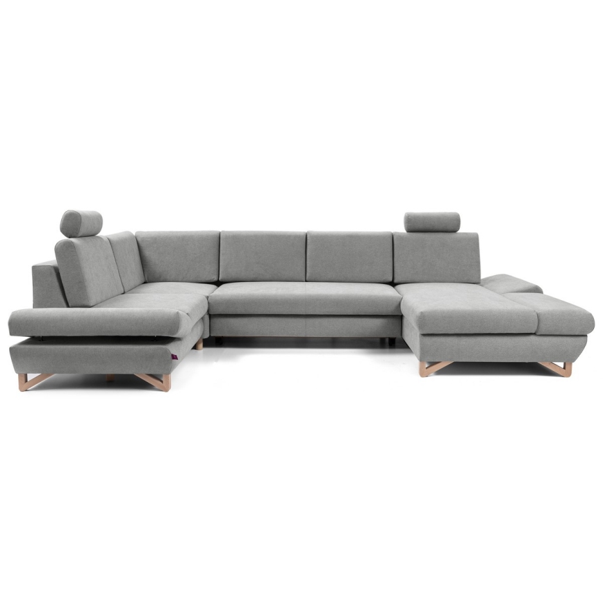 Izvelkams U formas polsterētais stūra dīvāns AVESTA ar plašu uzglabāšanas nodalījumu, pelēks