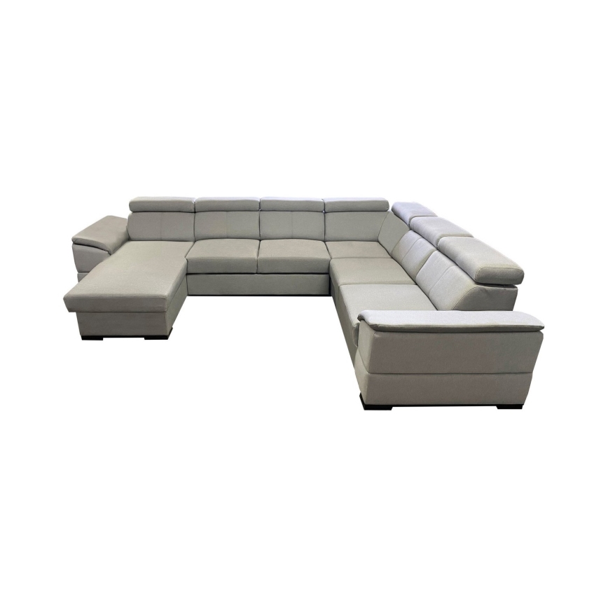 Izvelkamais U veida stūra dīvāns ar universālu stūri un glabāšanas nodalījumu GRANADA, gaiši pelēks