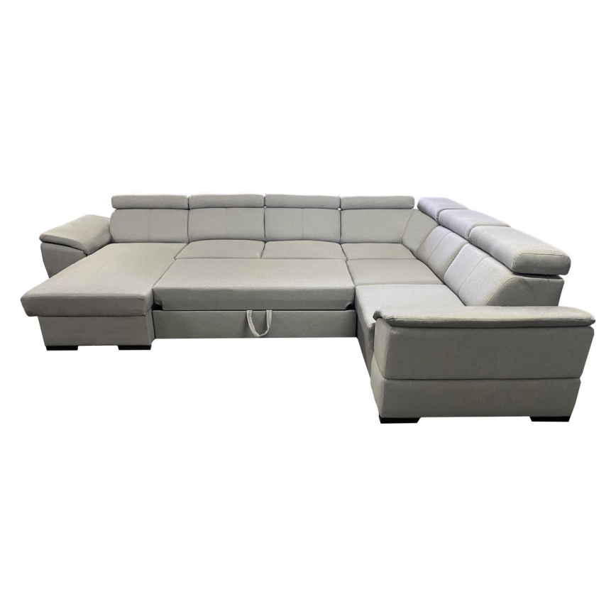 Izvelkamais U veida stūra dīvāns ar universālu stūri un glabāšanas nodalījumu GRANADA, gaiši pelēks