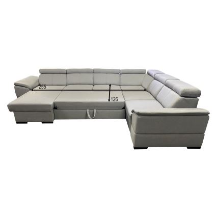 Izvelkamais U veida stūra dīvāns ar universālu stūri un glabāšanas nodalījumu GRANADA, gaiši pelēks