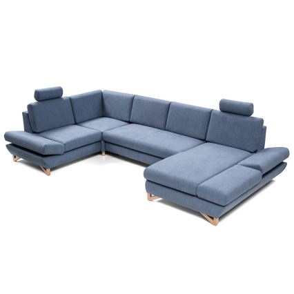 Izvelkams U formas polsterēts stūra dīvāns AVESTA ar uzglabāšanas nodalījumu, zils