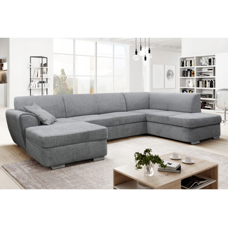 Izvelkams U formas stūra dīvāns SERPA ar glabāšanas vietu, labais, pelēks