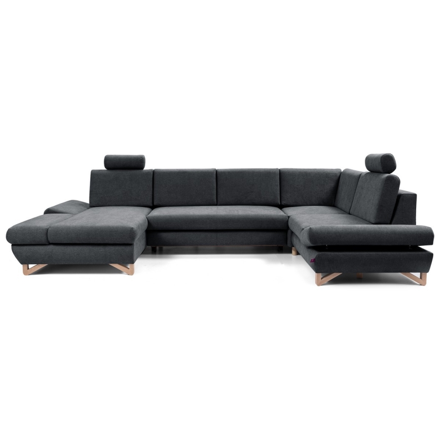 AVESTA U formas izvelkamais tapicerētais stūra dīvāns ar uzglabāšanas nodalījumu, antracīts