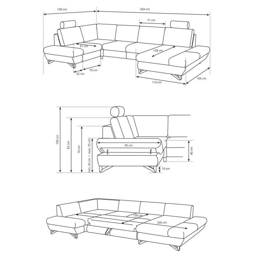 AVESTA U formas izvelkamais tapicerētais stūra dīvāns ar uzglabāšanas nodalījumu, antracīts