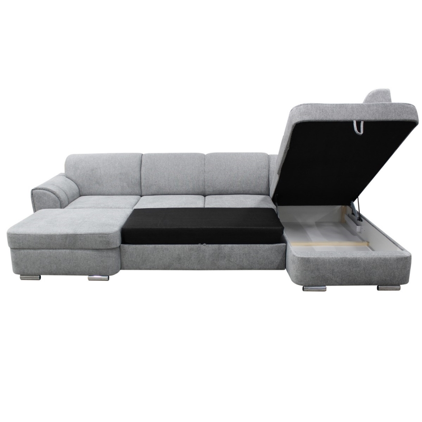 Izvelkams U-veida stūra dīvāns ar uzglabāšanas nodalījumu SERPA, labais, pelēks