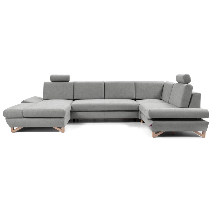 Izvelkams U veida stūra polsterēts dīvāns AVESTA ar uzglabāšanas nodalījumu, pelēks