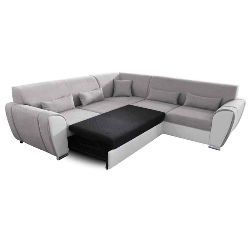 Izvelkams VISEU L formas stūra dīvāns ar uzglabāšanas nodalījumu, labais — pelēks/balts