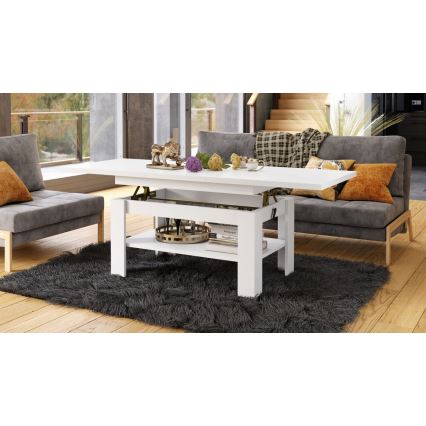 Izvelkams žurnālgalds ar paceļamu virsmu ROY 130/170x65 cm balts
